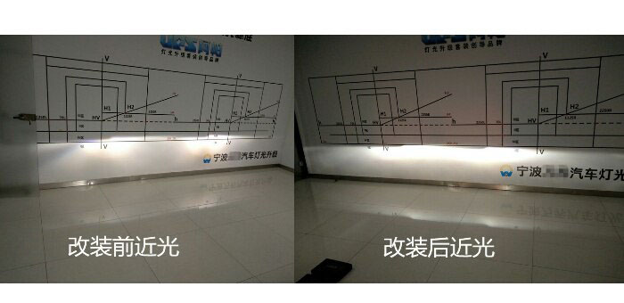 帝豪GL改灯前后近光灯的对比